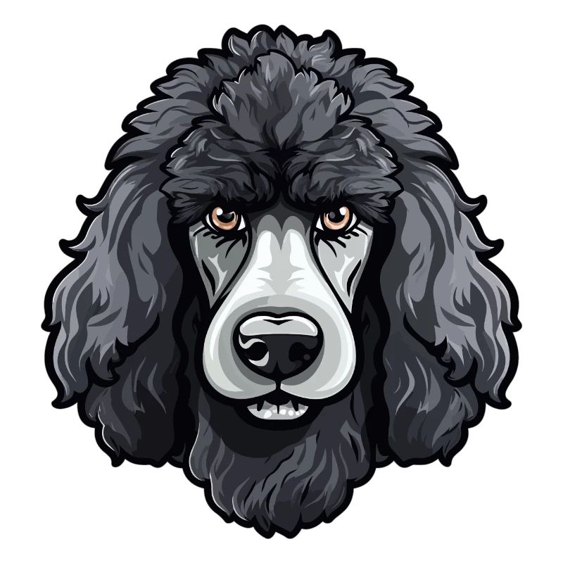 Groß Pudel Kopf Hund Comic Cartoon Stil Design