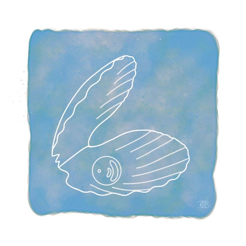 Coquille avec perle, Boho Line Art Design, Coquillages