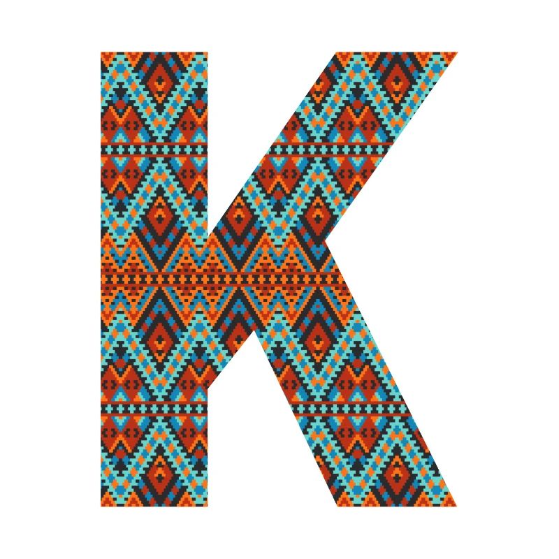 Lettre K- design boho, monogramme coloré