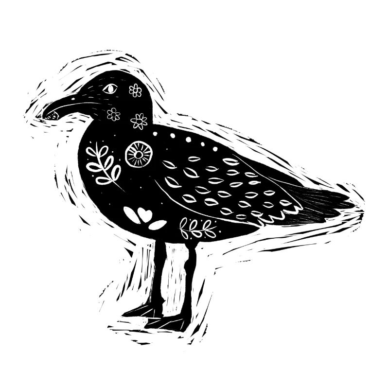 Style d’impression Seagull block. Noir