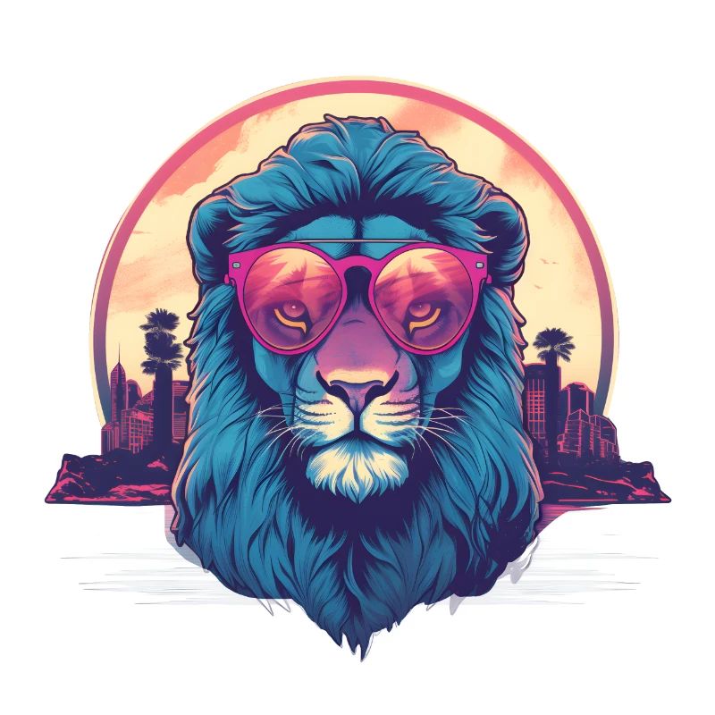 Synthwave Lion Sunset