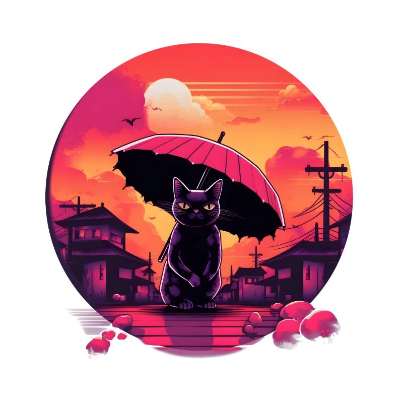 Synthwave japan Chat avec parapluie