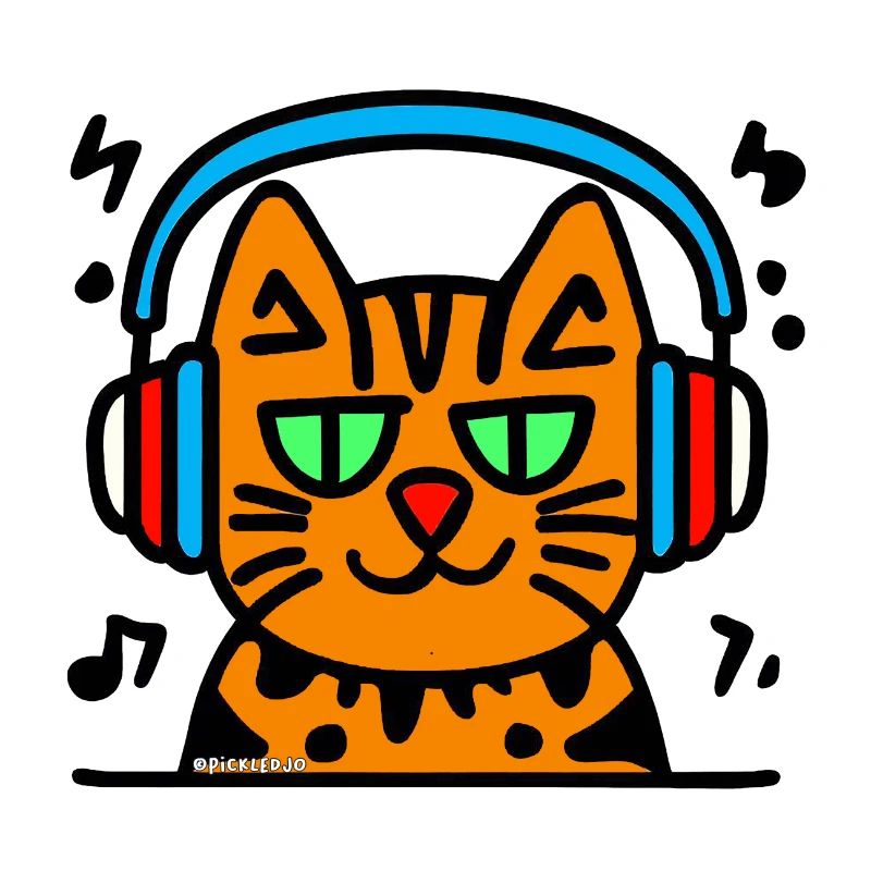 Katze trägt Kopfhörer Doodle