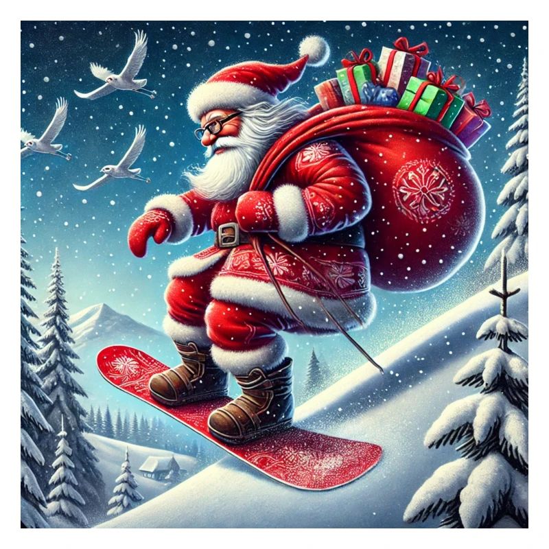 Weihnachtsmann auf Snowboard