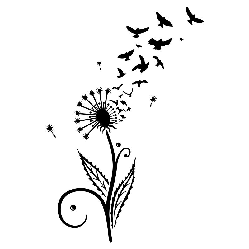 Pusteblume mit Vogelschwarm.