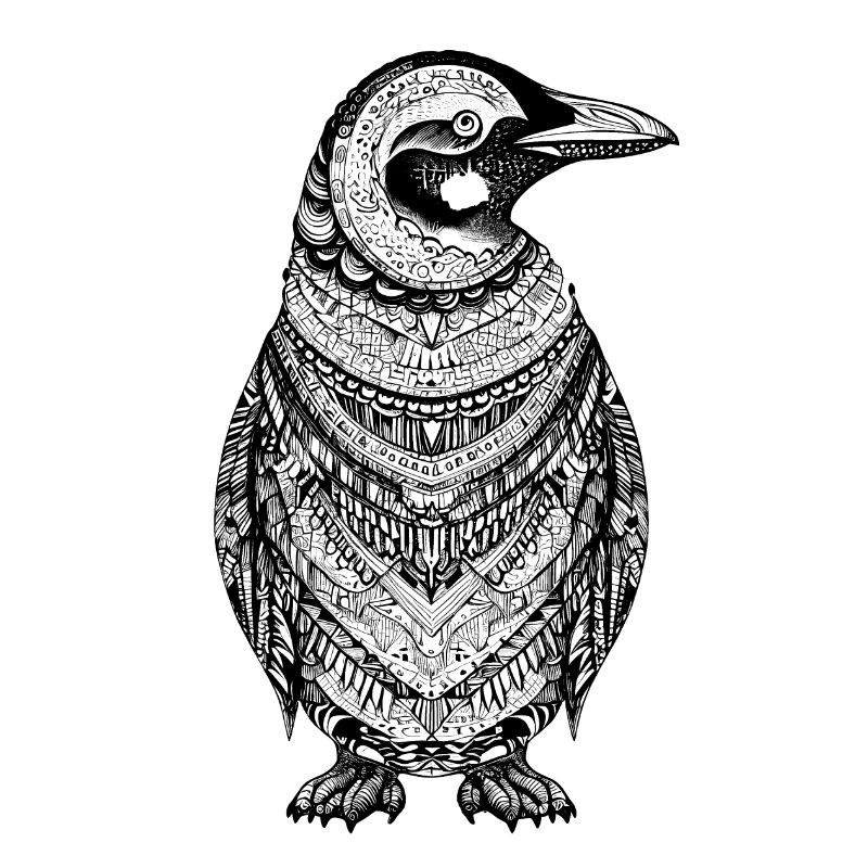Cool penguin with boho ethno patterns in black