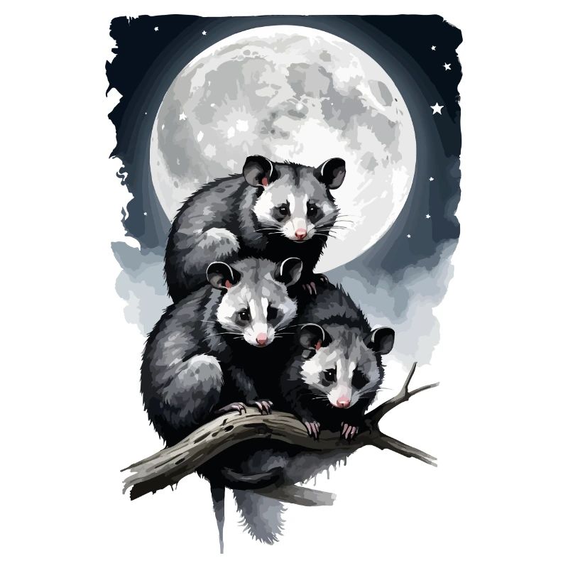 opossum illuminated by the moon.