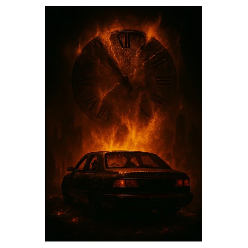 Zerfetzte Zeit: Auto im Feuer