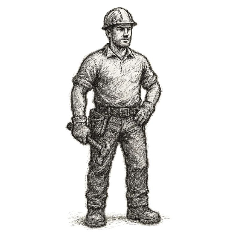 Grob skizzierter Bauarbeiter mit Hammer