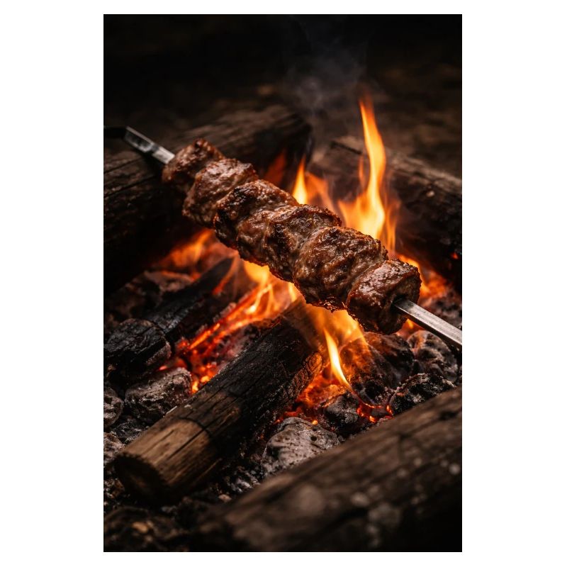 Flames skewer at the campfire