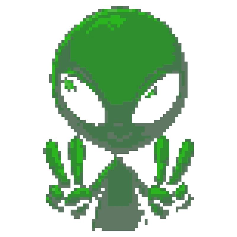 Pixel grünes Alien-Friedenszeichen