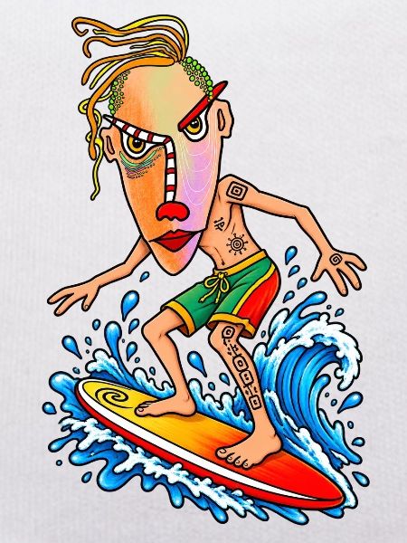 Surfer Karikatur Wellenheld