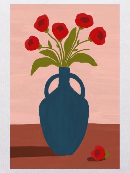 Red Poppies in Blue Vase