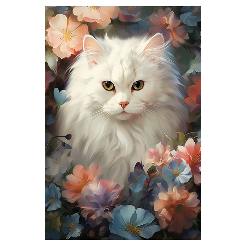 Chat dans le parterre de fleurs