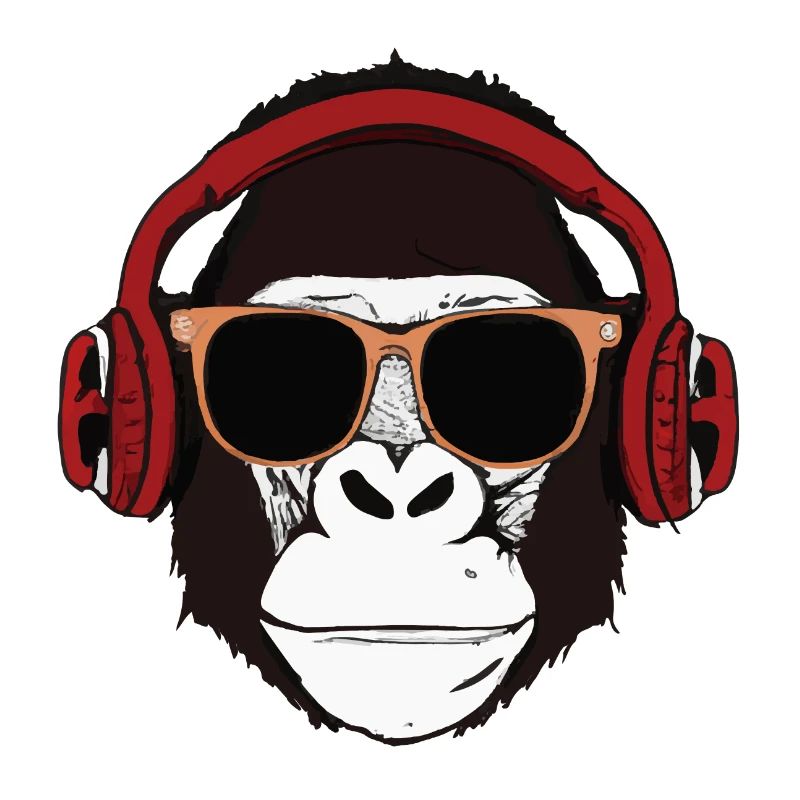 Affe mit Kopfhörer und Sonnenbrille Musik Monkey