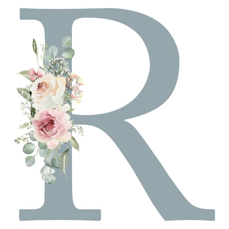R| Monogramme | Eucalyptus Pastel Fleur Bleu
