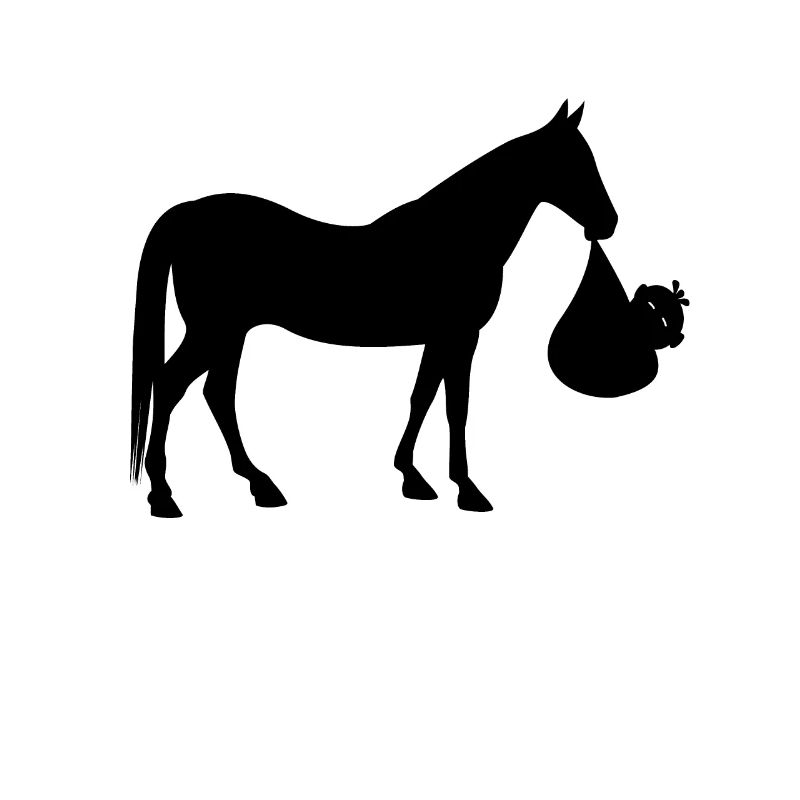 Cheval apporte bébé dans la bouche