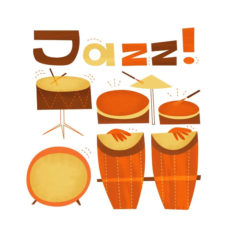 Percussions rétro jazz percussions orange marron