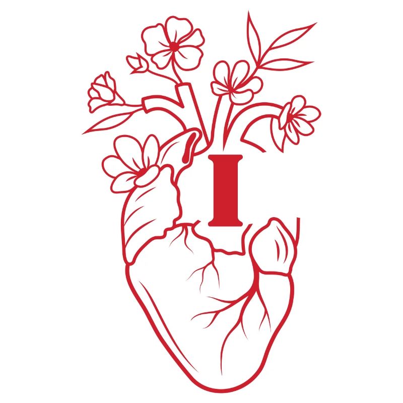 Buchstabe i Herz rote florale Anatomie