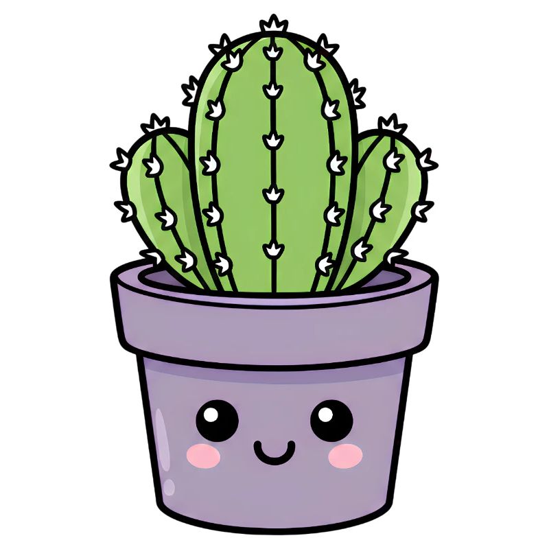 Cactus Kawaii dans un pot violet