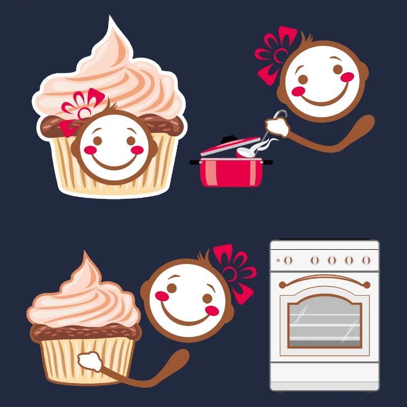 Funny smiling cook and cupcake