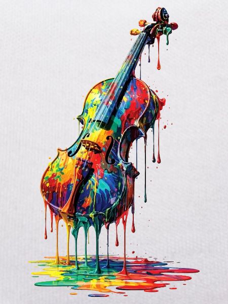 Violin with dripping paint
