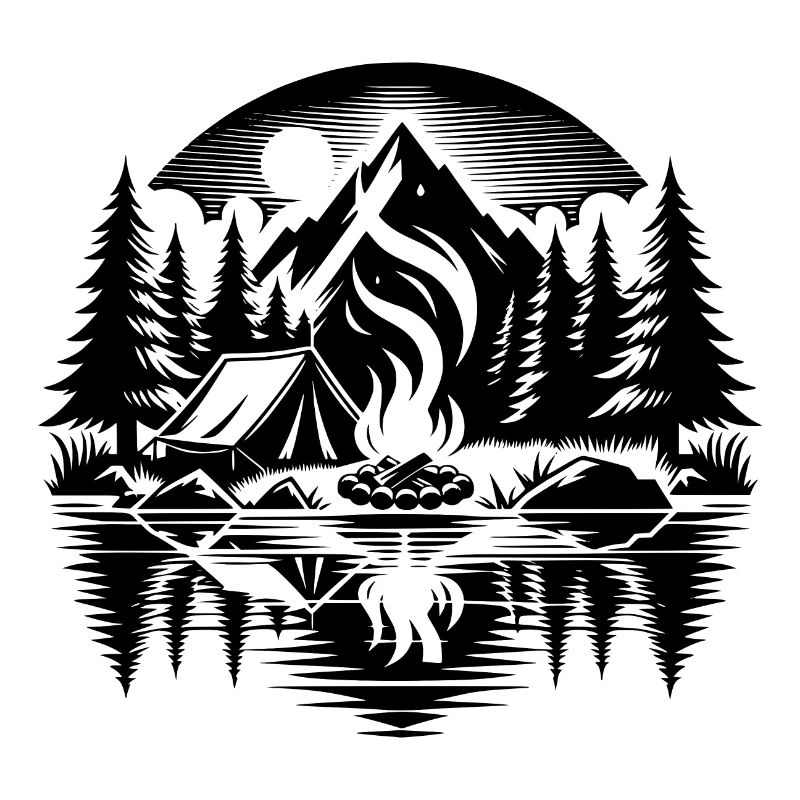 Campingurlaub im Wald mit reflektierendem See