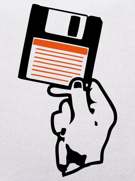 Ich halte dir eine Handdiskette.