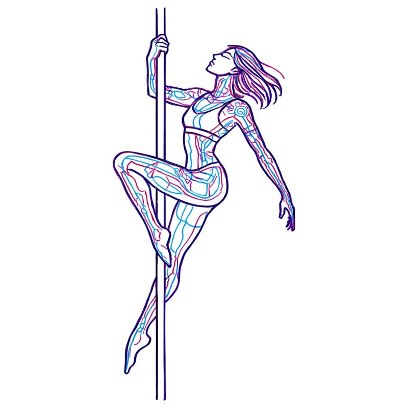 Line Art Frau Pole Dance Illustration Geschenk