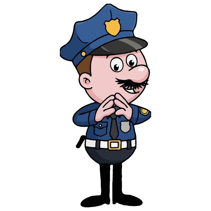 Polizeikarikatur mit Flüstergeste