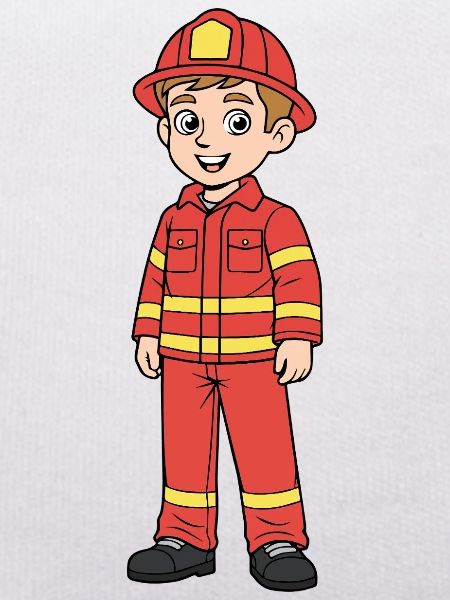 Pompier enfant cartoon rouge