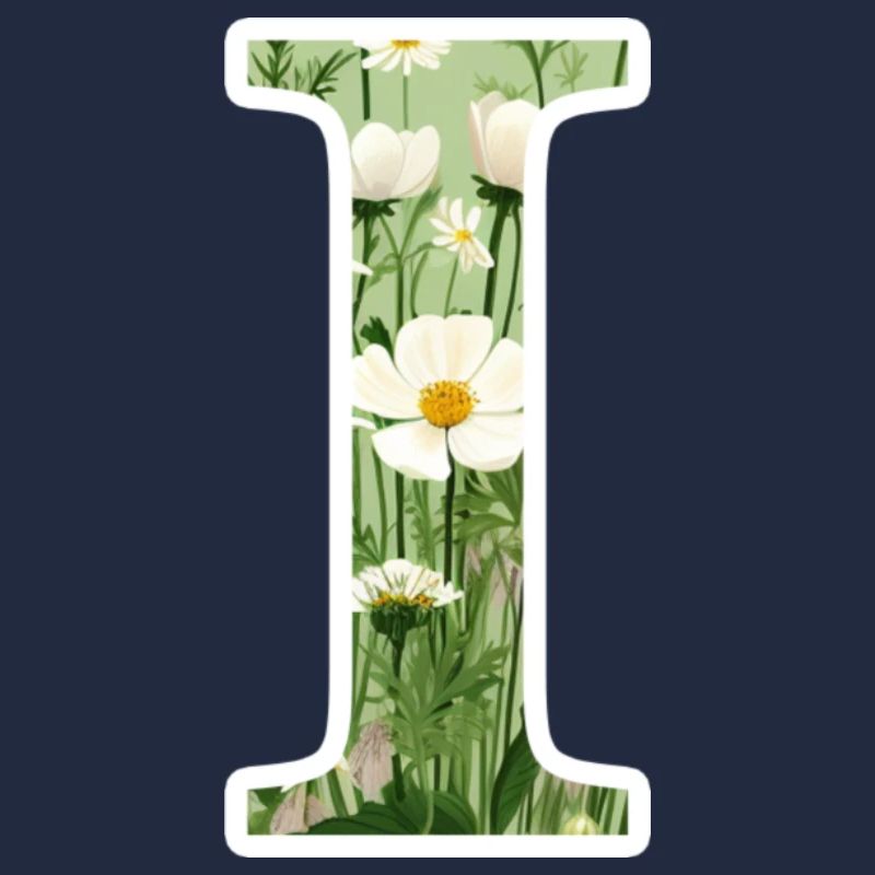 Buchstabe I, Monogramm, Blumenmuster