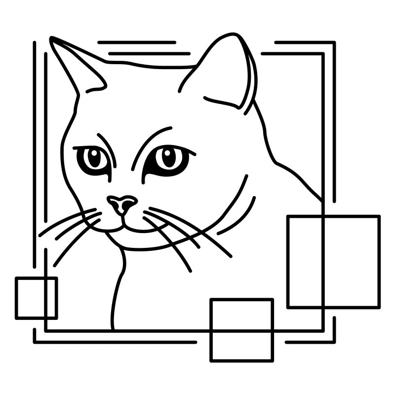 Cat in Geometric Shape - Line Art Design