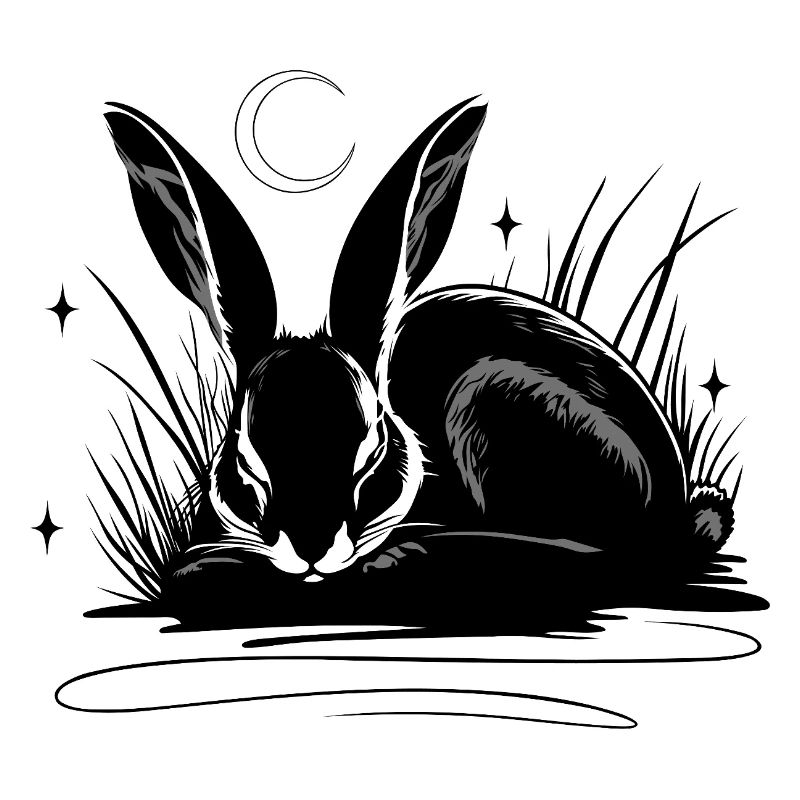 Sleeping rabbit in the grass with moon and stars