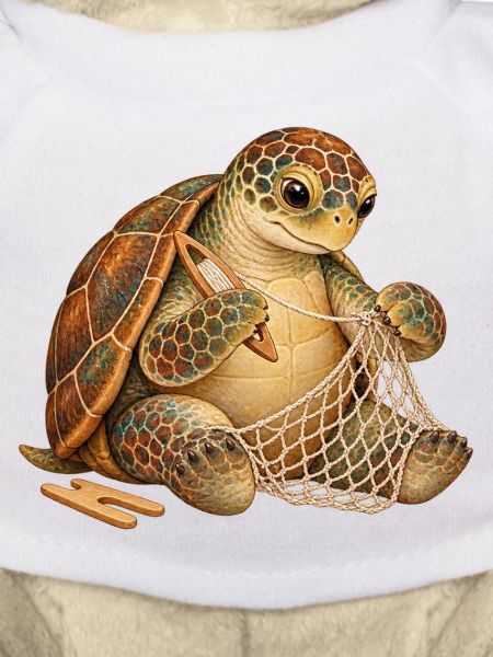 Schildkröte flickt ein Fischernetz