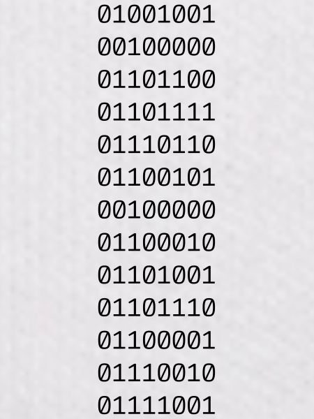"J'AIME BINARY" en binaire.