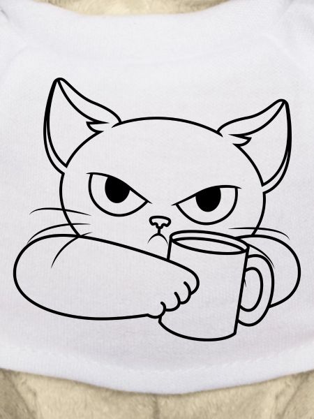 Bad-tempered cat with cup