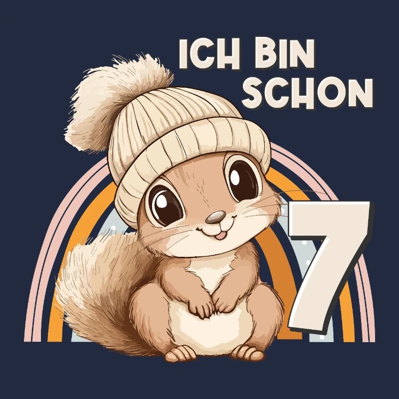 7. Geburtstag Eichhörnchen Regenbogen Süß Niedlich