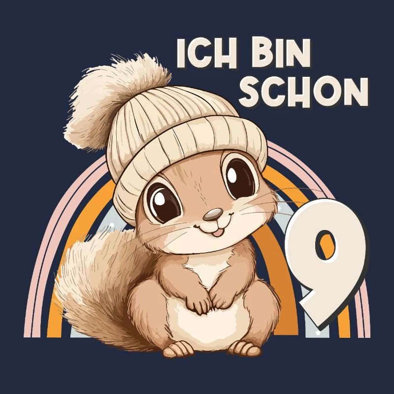 9. Geburtstag Eichhörnchen Regenbogen Süß Niedlich