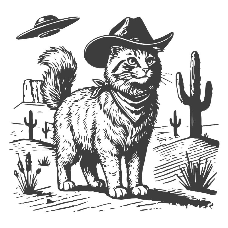 Cowboy-Katze in der Sci-Fi-Wüste