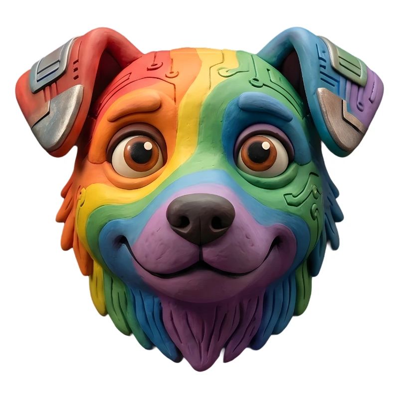 Niedliches 3D-Lehm-Regenbogen-Cyborg-Hundegesicht