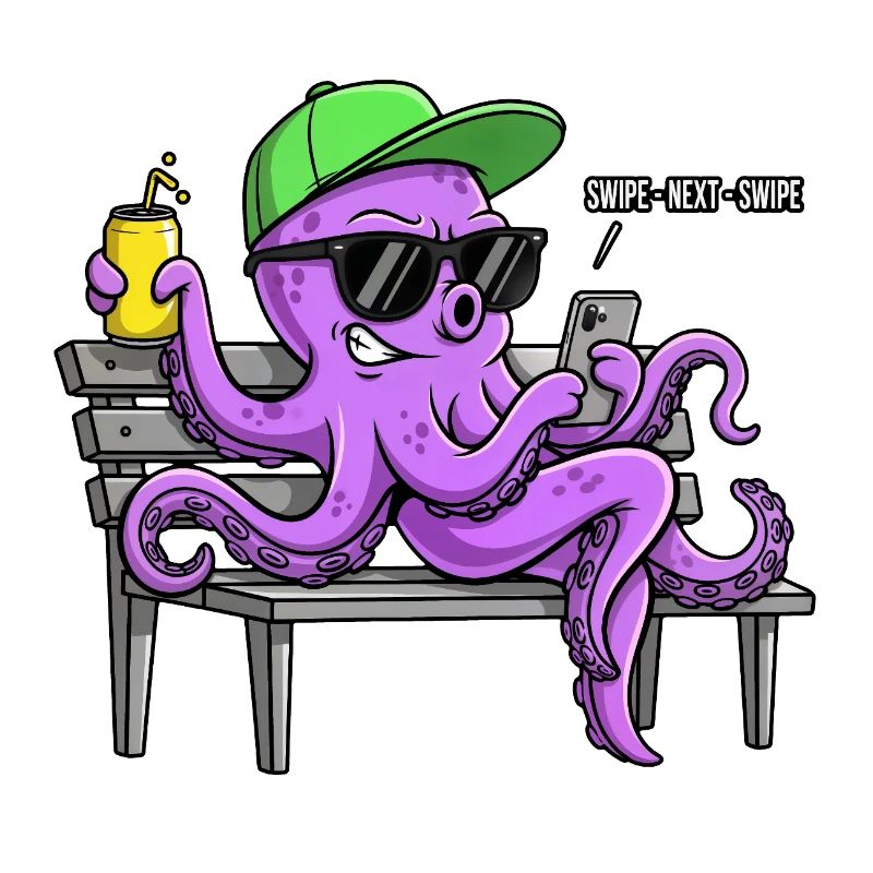 Funny octopus with smartphone