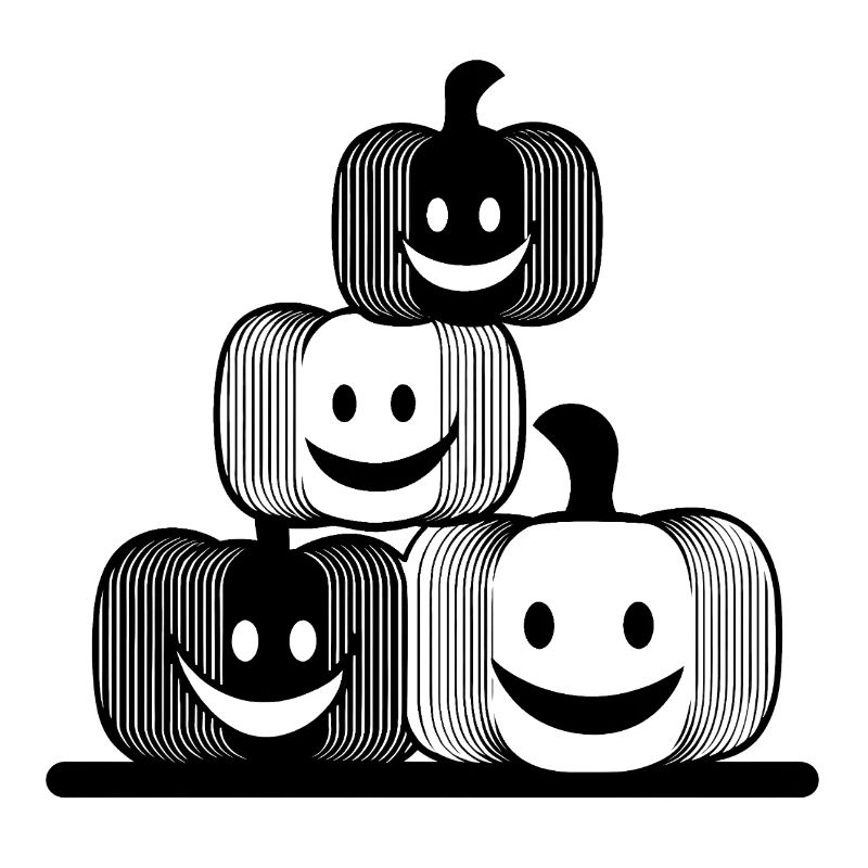 Four laughing pumpkins in minimalist style