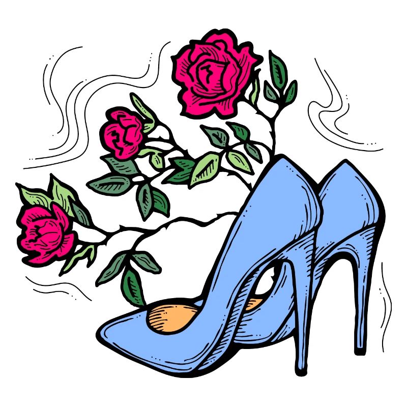 High heels shoes with rose flower. Romantic style.