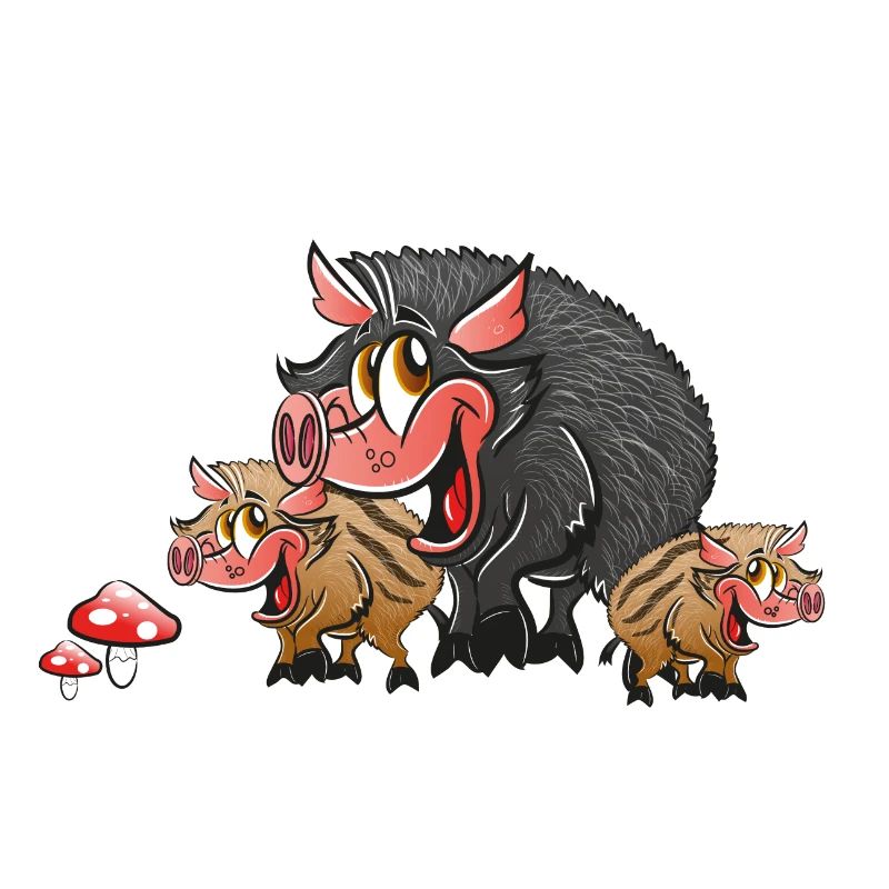 Frischlinge, Wildschwein Mutter mit ihren Kindern