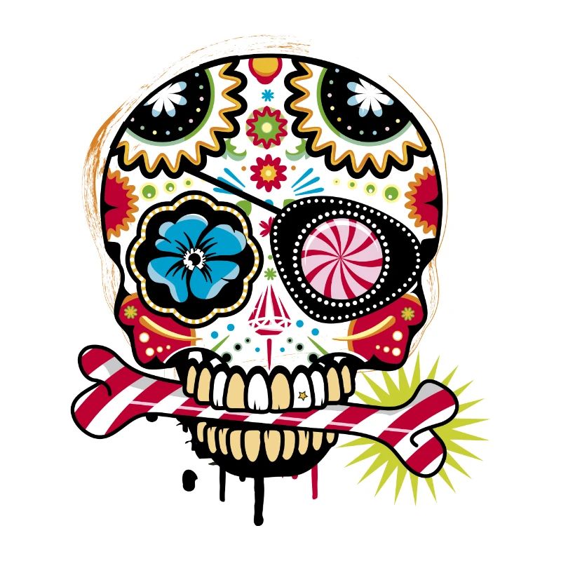 Skull with eye patch and candy cane