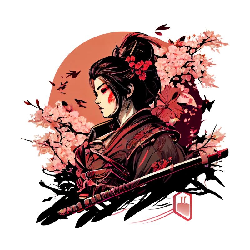 Wunderschöne Kriegerin mit Kirschblüten Sakura