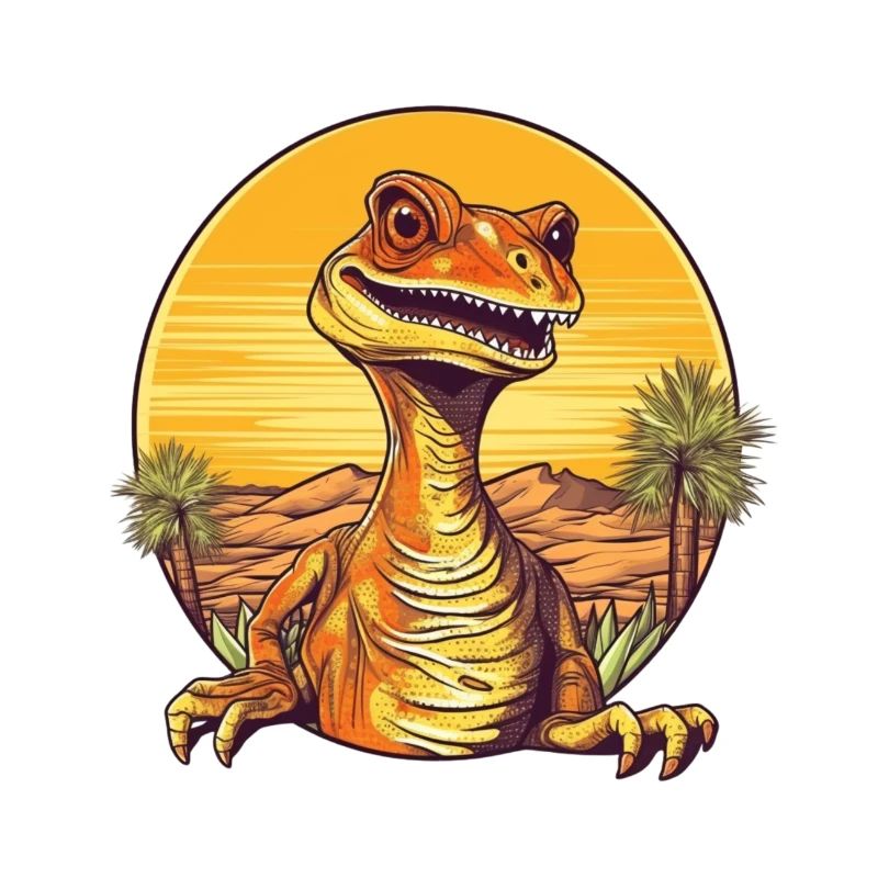 Retro Dinosaur Sunset Illustration
