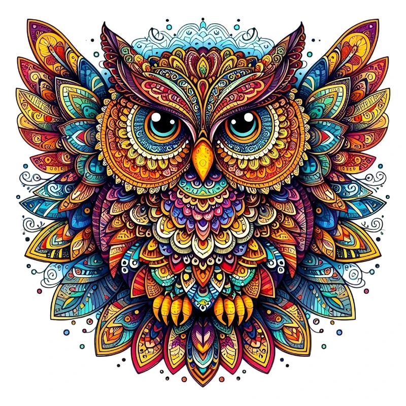 Eule mit Mandalas verziert