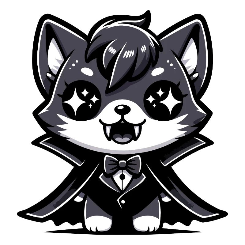A cartoon style vampire kitten